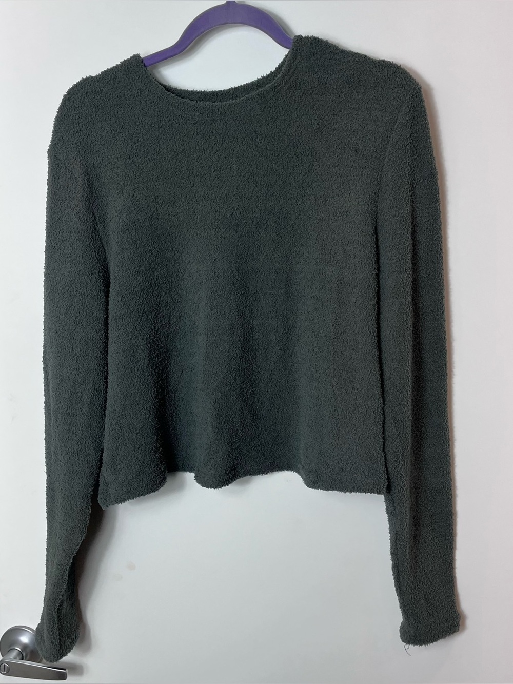 Yitty Pet Me Long Sleeve Crew Neck Top Cozy Dark Gray Fuzzy Knit Sweater 2X